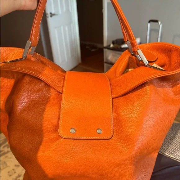 Vibrant Orange Leather Shoulder Bag - Picture 2 of 6